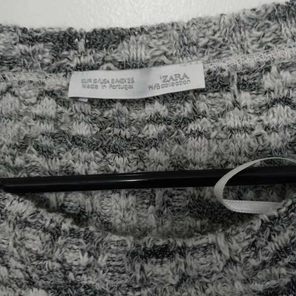 Zara long sleeve Cable Loose Knit Cropped Sweater/Sheer Tunic Blouse Combo - Picture 3 of 7